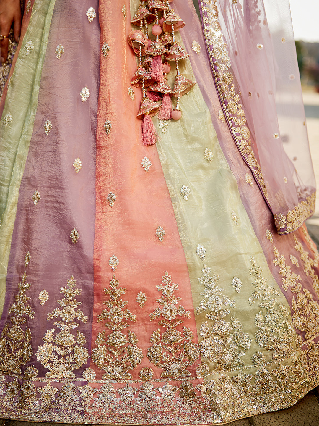 Women's Multi colour Tissue Sequinse embroidery Lehenga choli & Dupatta