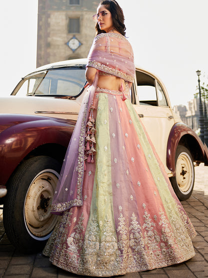 Women's Multi colour Tissue Sequinse embroidery Lehenga choli & Dupatta