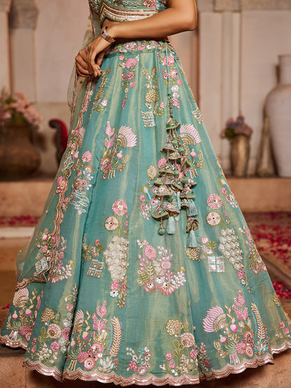 Women's Sea Green Net Sequinse embroidery Lehenga choli & Dupatta