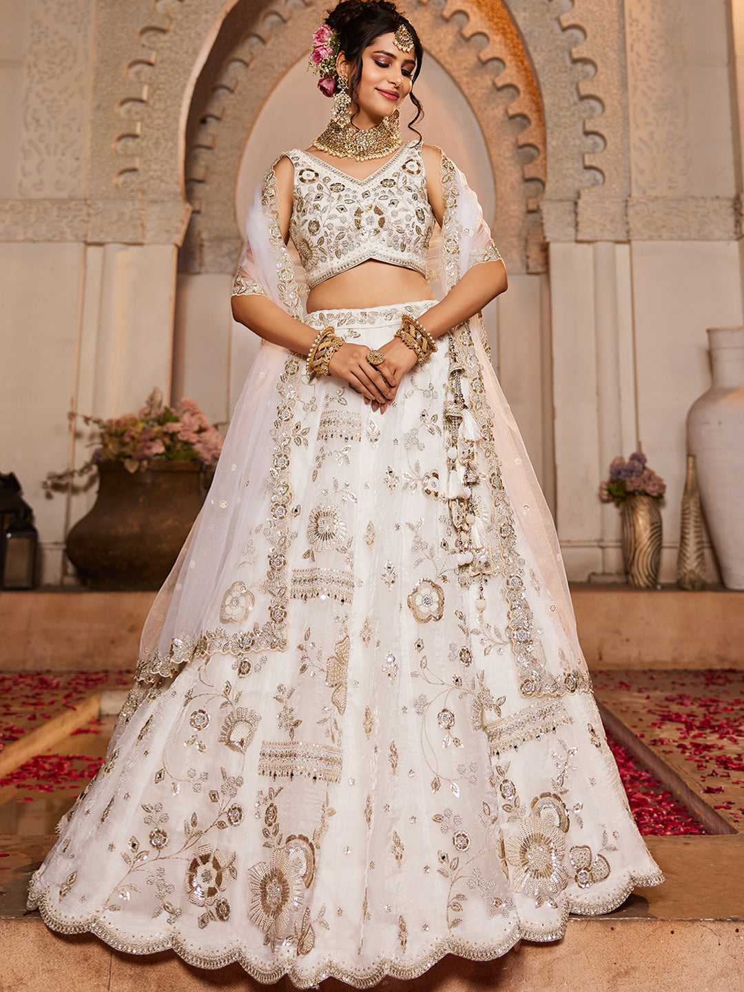 Women's Off White Tissue Fabric Sequins embroidery Lehenga choli & Dupatta