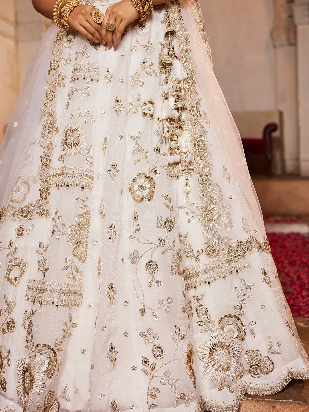 Women's Off White Tissue Fabric Sequins embroidery Lehenga choli & Dupatta