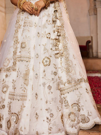 Women's Off White Tissue Fabric Sequins embroidery Lehenga choli & Dupatta