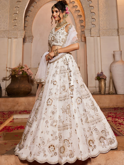 Women's Off White Tissue Fabric Sequins embroidery Lehenga choli & Dupatta