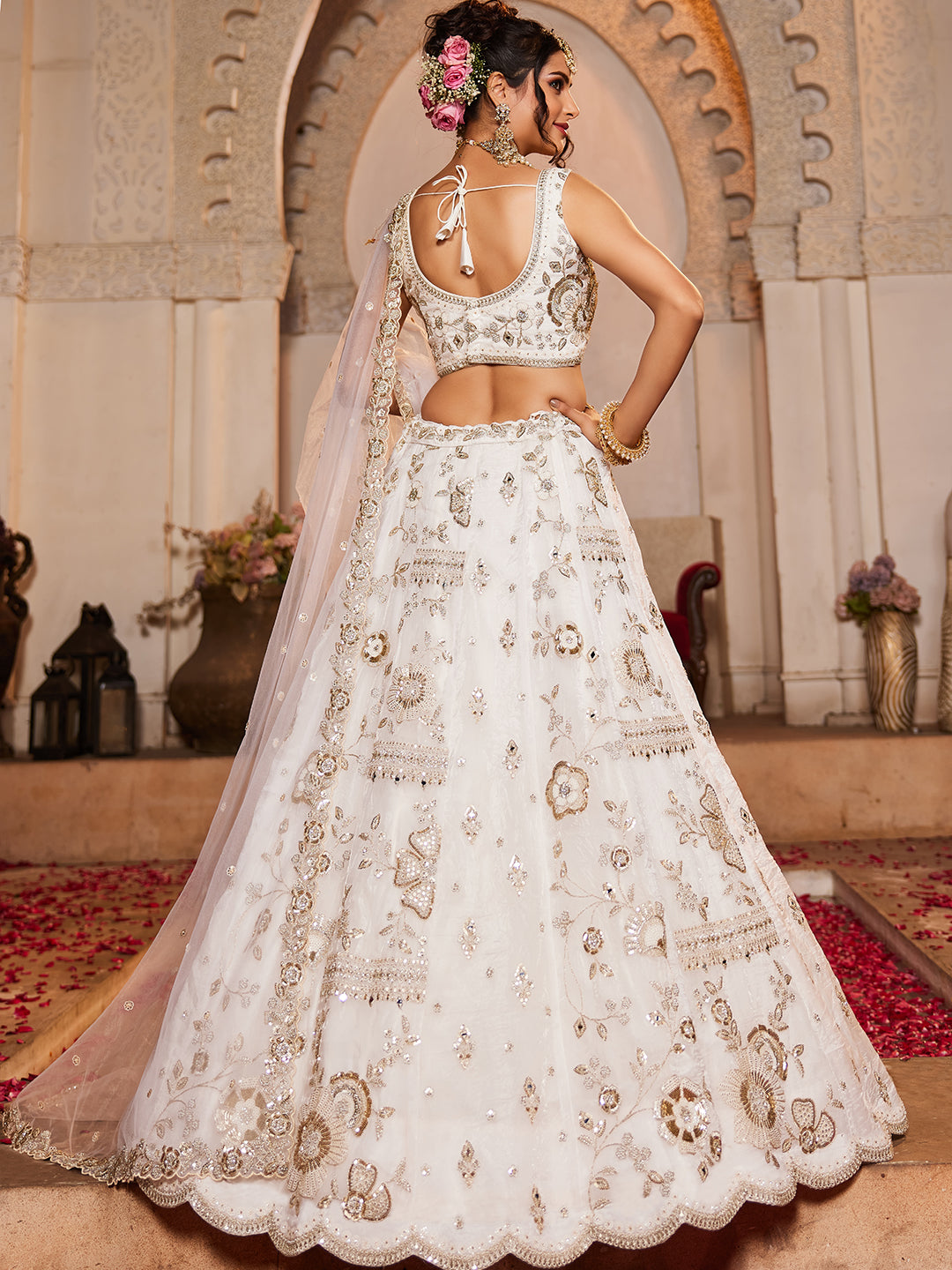 Women's Off White Tissue Fabric Sequins embroidery Lehenga choli & Dupatta