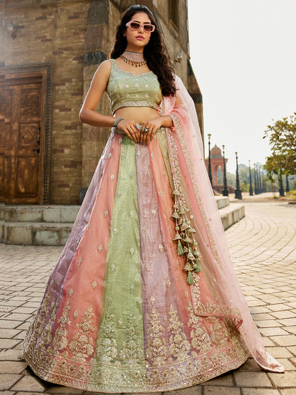Women's Multi colour Tissue Sequinse embroidery Lehenga choli & Dupatta