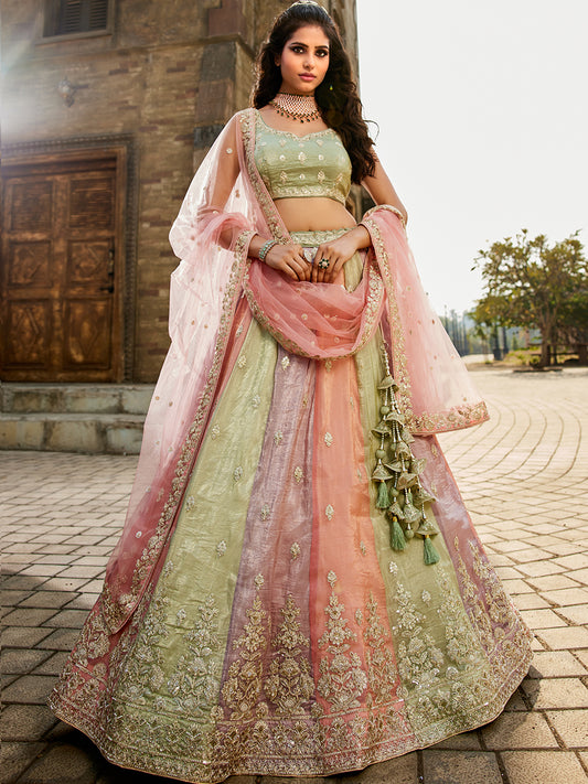 Women's Multi colour Tissue Sequinse embroidery Lehenga choli & Dupatta