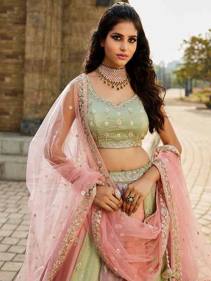 Women's Multi colour Tissue Sequinse embroidery Lehenga choli & Dupatta