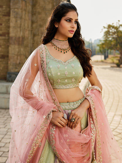 Women's Multi colour Tissue Sequinse embroidery Lehenga choli & Dupatta