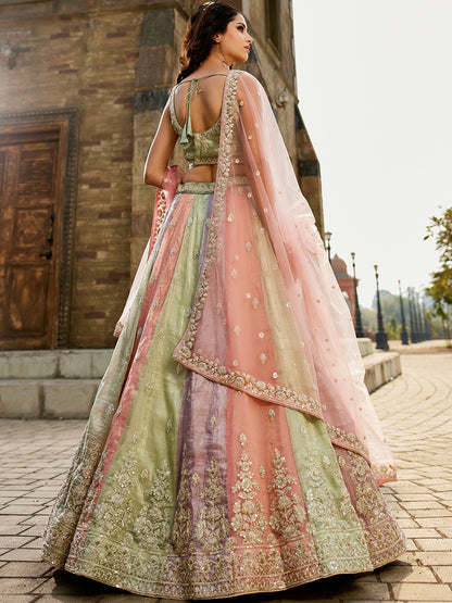 Women's Multi colour Tissue Sequinse embroidery Lehenga choli & Dupatta