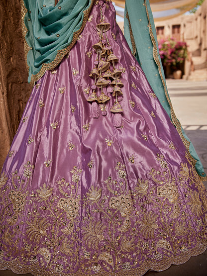 Women's Lavender Satin Silk Sequins embroidery Lehenga choli & Dupatta