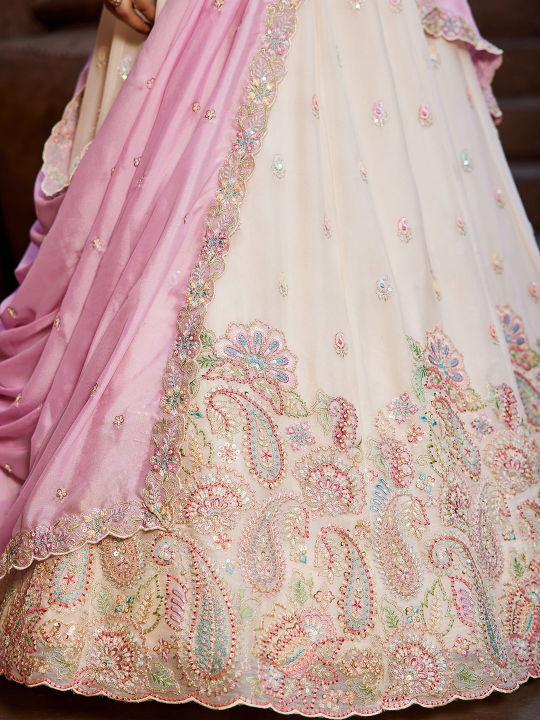 Women's Cream Georgette Sequins embroidery Lehenga choli & Dupatta