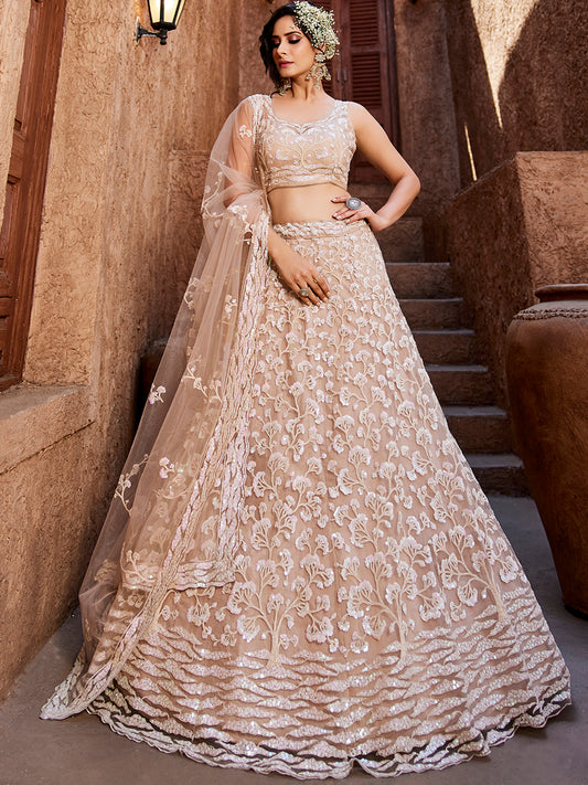 Women's Nude Net Sequinse embroidery Lehenga choli & Dupatta
