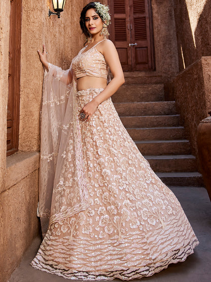 Women's Nude Net Sequinse embroidery Lehenga choli & Dupatta