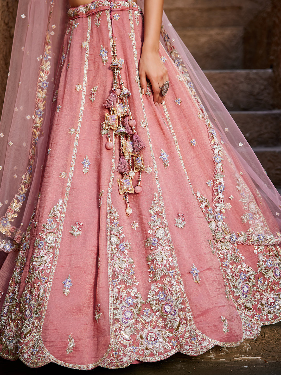 Women's Pink colour Tissue Sequinse embroidery Lehenga choli & Dupatta