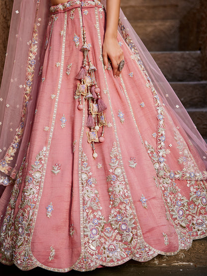 Women's Pink colour Tissue Sequinse embroidery Lehenga choli & Dupatta