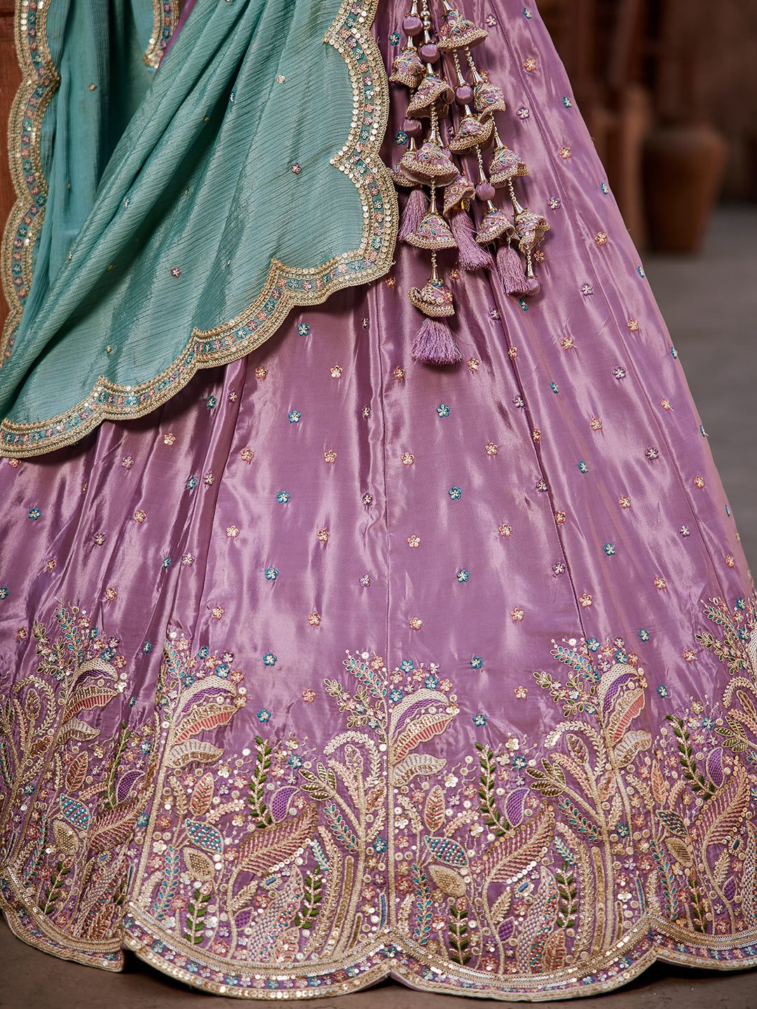 Women's Lavender Satin Silk Sequins embroidery Lehenga choli & Dupatta
