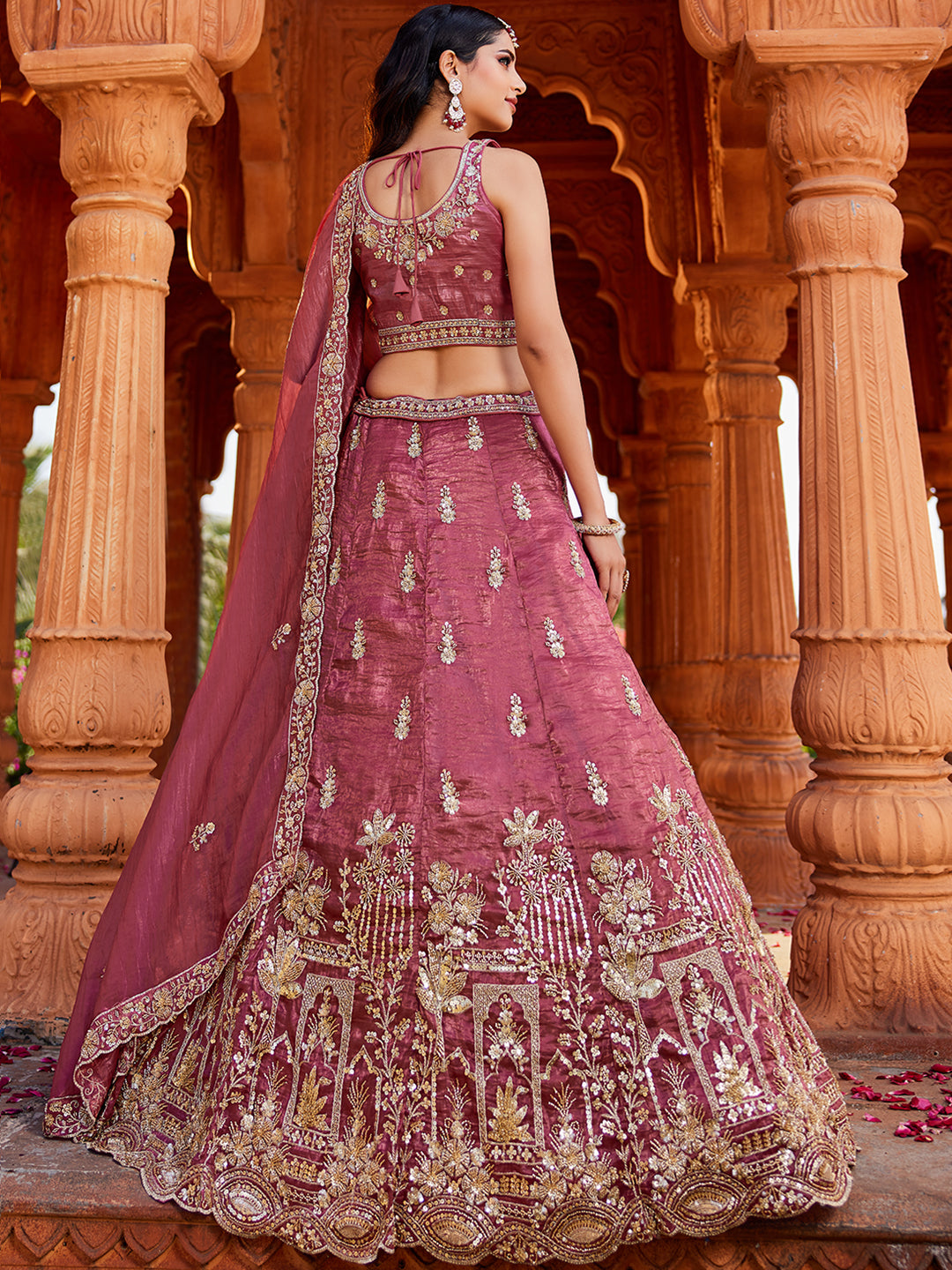 Women's Pink Tissue Handwork cutdana embroidery Lehenga choli & Dupatta