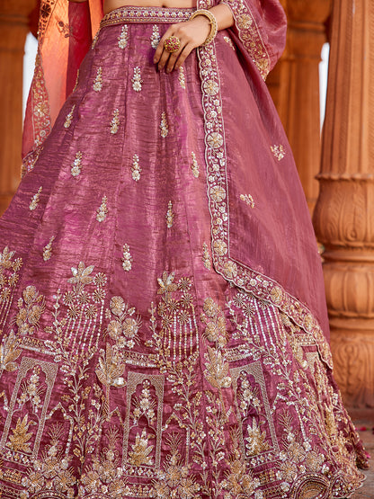 Women's Pink Tissue Handwork cutdana embroidery Lehenga choli & Dupatta