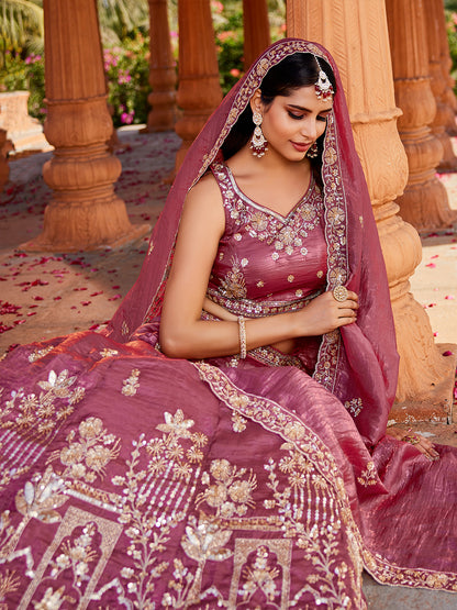 Women's Pink Tissue Handwork cutdana embroidery Lehenga choli & Dupatta