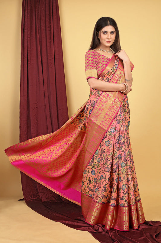 Dhiyona GR Women's Pink Kalamkari Silk Saree