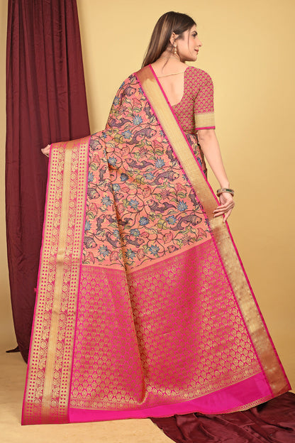 Dhiyona GR Women's Pink Kalamkari Silk Saree