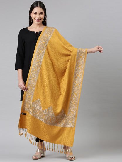 Dhiyona PA Women Mustard-Yellow Embroidered Shawl