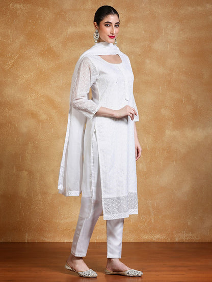 Dhiyona VA Women's Floral Embroidered Kurta with Trousers & Dupatta