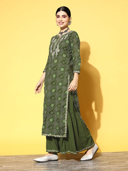 Women Green Ethnic Motifs Printed Gotta Patti Kurta with Sharara & With Dupatta