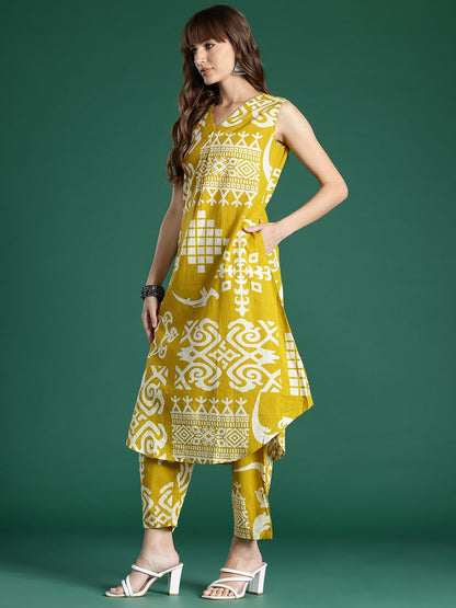 Tribal Printed Pure Cotton Fusion Kurta with Trousers