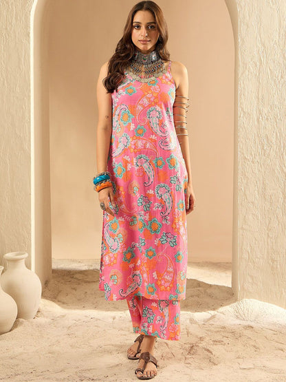 Dhiyona IE Printed Sleeveless Pure Cotton Tunic With Trouser