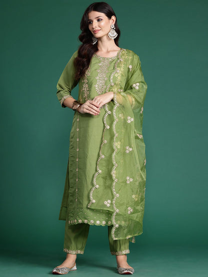 Ethnic Motifs Embroidered Gotta Patti Kurta With Trousers & Dupatta