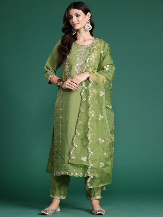 Ethnic Motifs Embroidered Gotta Patti Kurta With Trousers & Dupatta