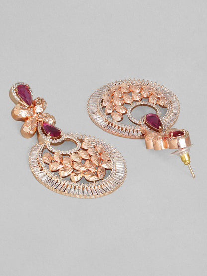 Dhiyona RJ Women's 22K Rose Gold-Plated Pink & White Cubic Zirconia Studded Floral Drop Earrings