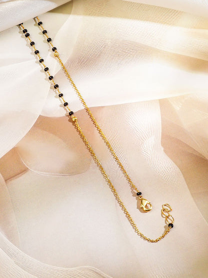 Dhiyona RJ Women's 22K Gold-Plated and Black Beaded with Ruby Pink Cubic Zirconia Studded Mangalsutra