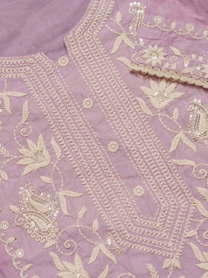 Dhiyona PD Women Embroidered 100% Cotton Straight Kurta & Trousers With Dupatta