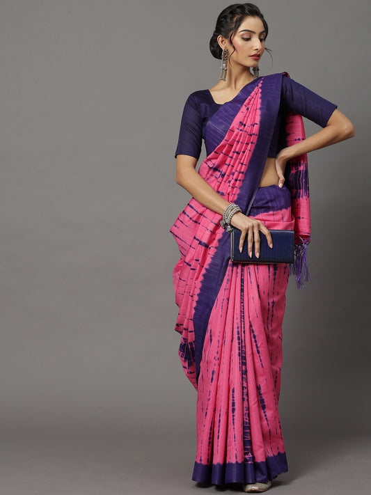 Women's Bhagalpuri Silk Pink Printed Designer Saree With Blouse Piece