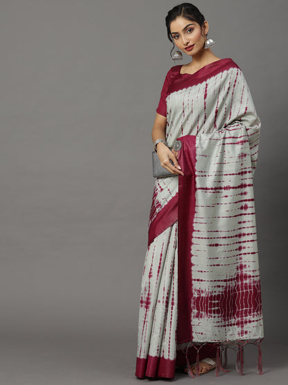 Women's Bhagalpuri Silk Grey Printed Designer Saree With Blouse Piece