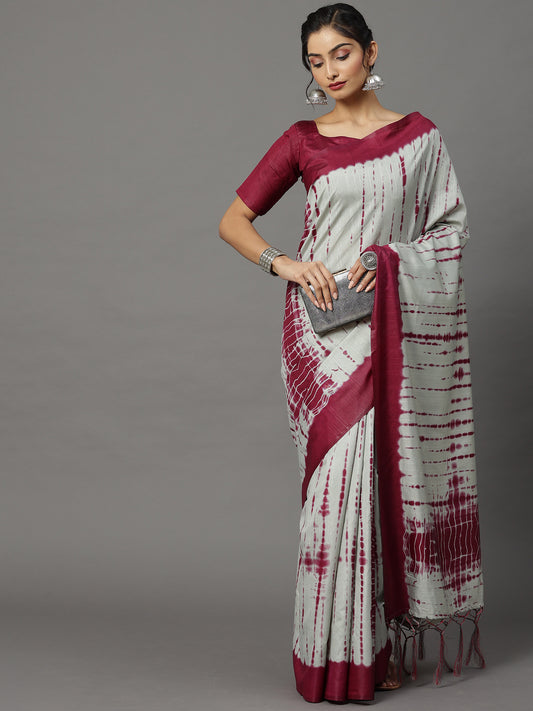 Women's Bhagalpuri Silk Grey Printed Designer Saree With Blouse Piece