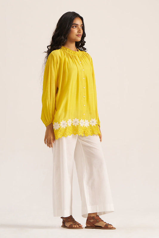 Women's Lemon Yellow Embroidered Shirt