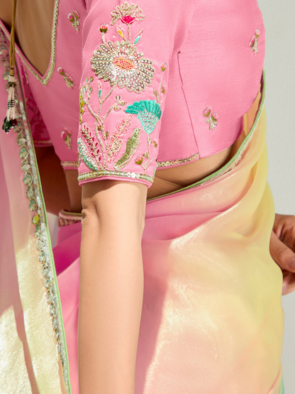 Dhiyona KM Women Rainbow Shade Organza Saree