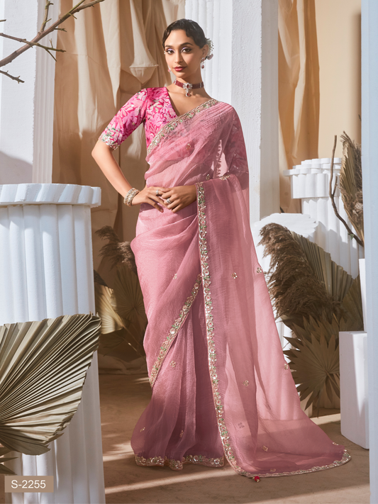 Dhiyona KM Women Light Pink Organza Saree: Effortless Elegance For Every Occasion