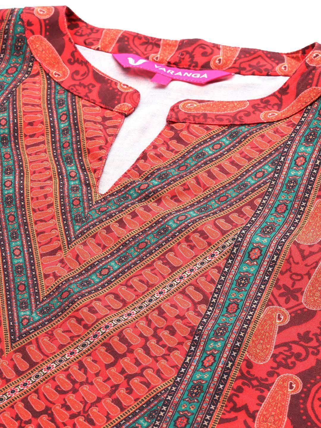 Dhiyona VA Women'sRust Paisley Printed Mandarin Collar Straight Kurta With Trousers & Dupatta