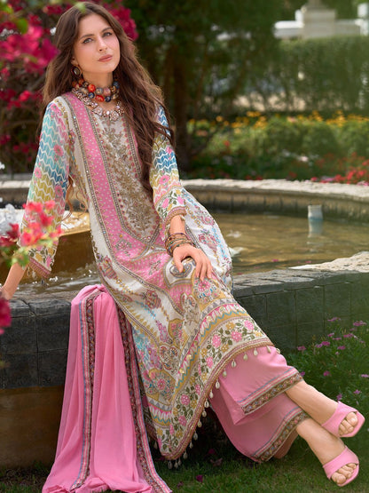 Women Floral Printed Regular Mirror Work Liva Kurta with Palazzos & With Dupatta