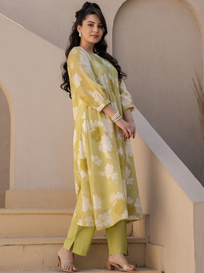 Dhiyona IE Printed Pure Cotton A-Line Tunic & Trousers Co-Ord Set