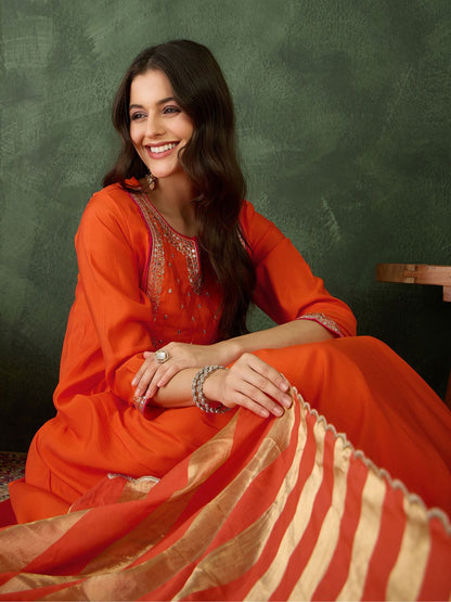 Dhiyona KA Women Embroidered A-Line Kurta Set