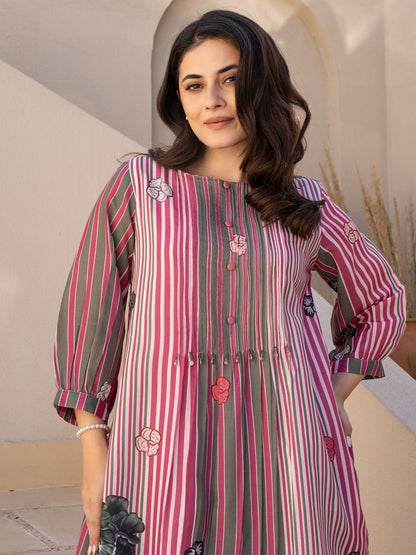 Dhiyona IE Indo era Printed Pure Cotton Round Neck Top With Trousers Co-Ords Set