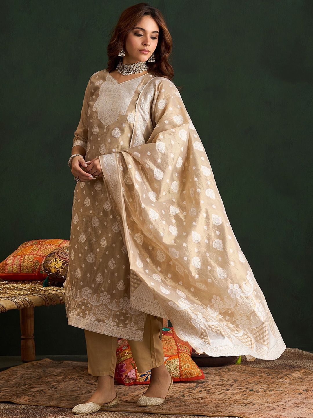 Women Regular Kurta with Trousers & With Dupatta