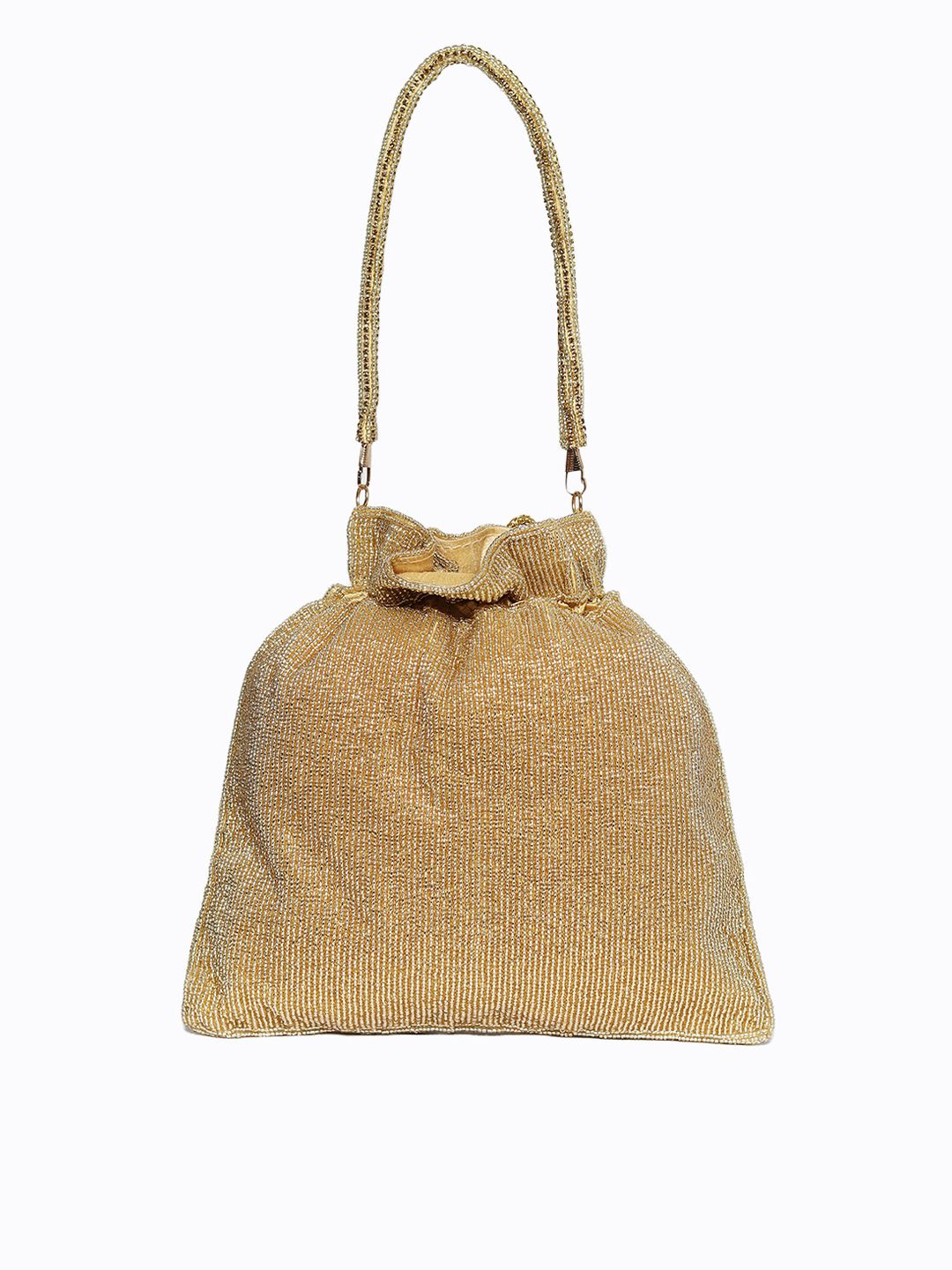 Dhiyona NR Gold-Toned & Blue Embroidered Embroidered Potli Clutch