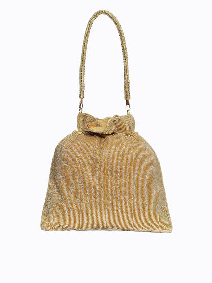 Dhiyona NR Gold-Toned & Blue Embroidered Embroidered Potli Clutch