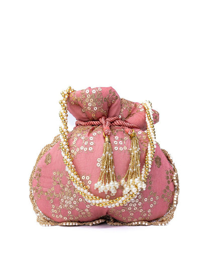Dhiyona NR Women Pink Embroidered Potli Clutch